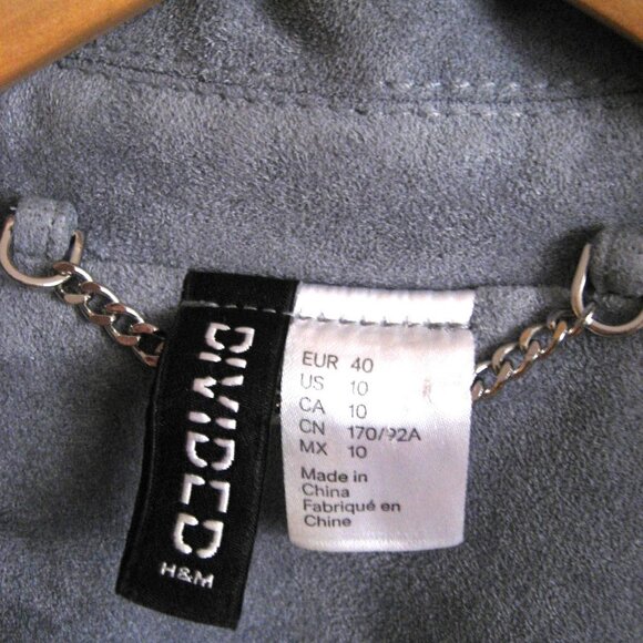 H&M Divided Faux Suede Biker Moto Jacket, Blueish Gray, Size 10 Medium - Picture 3 of 7